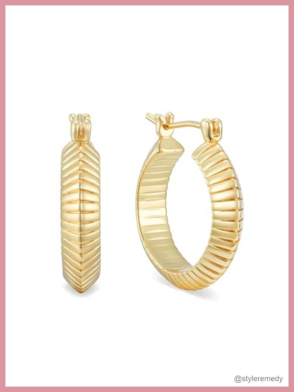 14k Gold Plated Chunky Hoop Earrings Textured Huggie Hoops 22mm